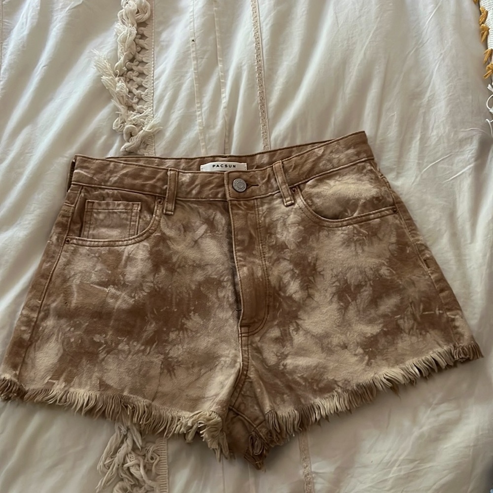 tie dye jean shorts with fringe